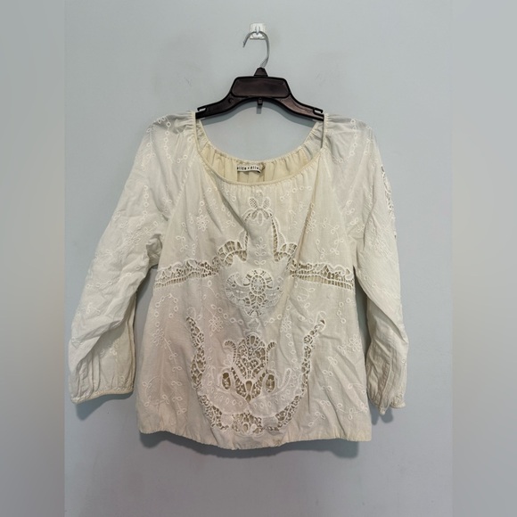 Alice + Olivia Alta Peasant Cutout Embroidered Blouse, Top, white,Medium - Picture 2 of 6